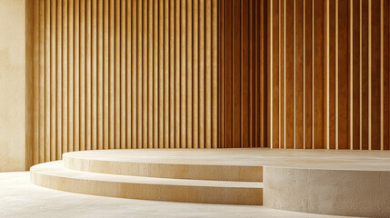 Poster - 4K 3D rende showcases linear aesthetic background with side angle view of realistic architectural structure and soft lighting in a contemporary scene.