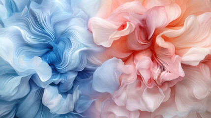 Aufkleber - Realistic 4K 3D visuals showcase layered textures and mesmerizing side angles, blending soft blue and orange hues in an abstract, dreamlike background scene.