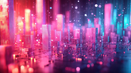 Poster - A stunning 4K layered background design features realistic 3D glass elements and side angle views with vibrant neon colors creating an abstract modern landscape.