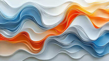 Aufkleber - A layered 3D background featu aesthetic and realistic waves of white, blue, and orange, creating a dynamic and visually appealing 4K side angled abstract.