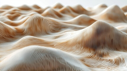 Aufkleber - 4K 3D rende showcases realistic geometric exploration of abstract beige dunes, a side view of textured formations, ideal for backgrounds in visual projects.