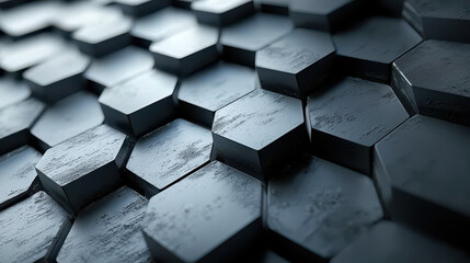 Poster - geometric elegance in 3d background showing a realistic 4k side angle view of hexagonal tiles with a