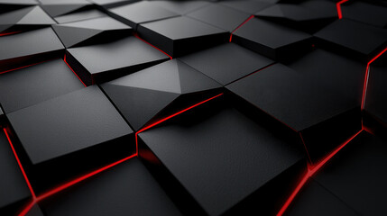 Aufkleber - A realistic 4K side angle view showcases a geometric 3D background with dark textured shapes and glowing red accents, creating a modern and captivating charm.