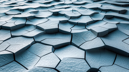 Aufkleber - A realistic 4K 3D background shows fragmented hexagonal shapes creating an optical illusion, simulating a fractured surface with a rough texture and subtle colors.