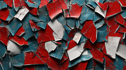 Poster - A realistic 4K 3D background presents fragmented illusions on the side, showcasing a vibrant blend of red, white, and blue colors with intricate details.