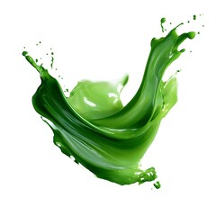 Fototapete - A dynamic and vibrant splash of green paint is captured against a clean white background