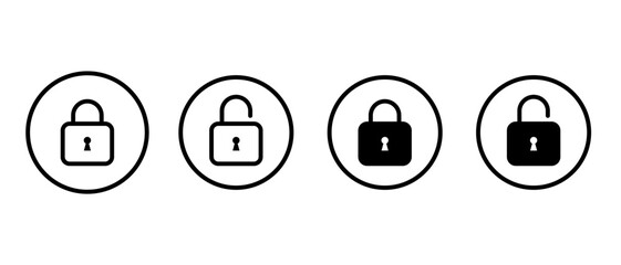 Fototapete - Lock and unlock icon on circle line. Security padlock sign. Safe, privacy protection symbol