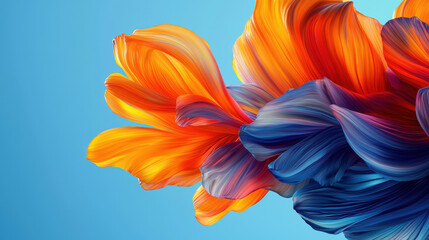 Aufkleber - Abstract 3D rende showcases vibrant fluid floral shapes with realistic textures against a serene blue background, rendered in stunning 4K resolution Side A.