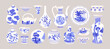 © Good Studio - Chinese ceramics set. Vintage oriental pottery with blue and white ornaments, patterns, Asian drawings. China porcelain, ancient old dishware, plates, cups, vases. Isolated flat vector illustrations