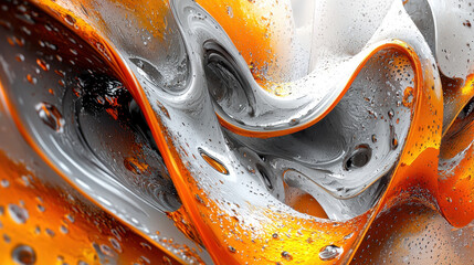 Poster - Expressive 3D background with dynamic patterns in realistic 4K rende shows a captivating side A with vibrant orange, silver, white, and black hues.