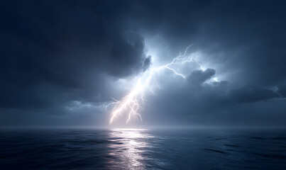 Wall Mural - lightning over the sea-generative ai