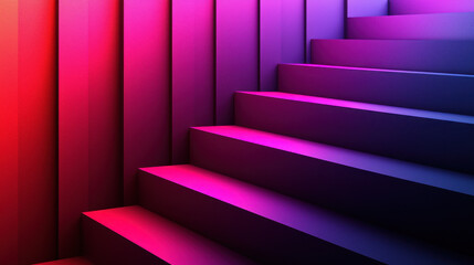 Aufkleber - Creative 3D background displaying realistic staircase in 4K resolution with vibrant pink and purple side lighting creating a visually stunning design element.