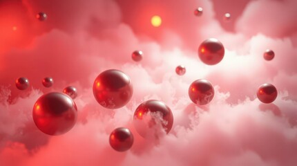 Aufkleber - Floating crimson spheres glimmer against a backdrop of swirling mist during a surreal dreamlike moment