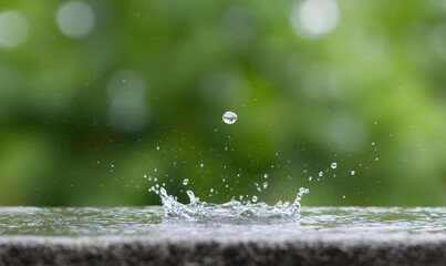 Wall Mural - Splashes of water from a falling drop in nature. generative ai