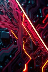 Leinwandbilder - Vibrant circuitry glows with neon hues at an abstract electronic landscape captured in bold detail