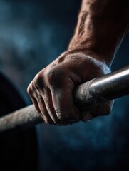 Aufkleber - Hands Grip a Barbell in a Dimly Lit Gym, Showcasing Strength and Determination During a Lifting Session