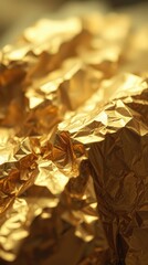 Poster - Golden texture revealed through crumpled foil glimmers under soft light, creating an alluring and rich visual experience