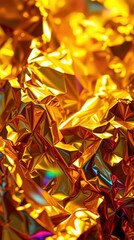 Poster - Shimmering golden crumpled foil reflecting light in a warm and vibrant atmosphere