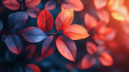 Poster - Realistic 4K rende of botanical artistry featu red and purple leaves in a 3D side angle background, showcasing delicate details and nature's beauty.