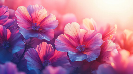 Poster - The 3D rendered background displays artistic flower silhouettes in realistic detail, featu a beautiful soft focus and vibrant pink, purple, and orange hues.