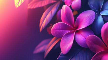 Poster - Artistic 3D flower silhouettes create a realistic background with vibrant pink and purple hues, offe a modern and elegant floral design for artistic use.