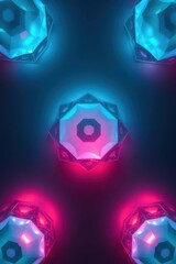 Aufkleber - Vibrant geometric shapes illuminate a dark backdrop in captivating hues of blue and pink, creating a mesmerizing visual display