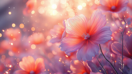 Poster - Ethereal 3D floral background with realistic interpretations and artistic light creates a dreamlike, calming atmosphere in shades of pink and lavender delight.