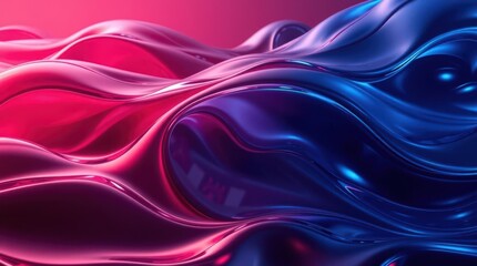 Poster - Abstract fluid waves dance in vibrant hues of blue and pink under soft glowing light