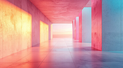 Poster - A realistic 4K 3D architectural background showcases artistic clarity with vibrant side lighting, presenting a modern, clean, and minimalistic design aesthetic.