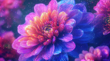 Poster - An abstract 3D flower concept showcases realistic and vibrant colors in a stunning 4K resolution, creating a captivating and artistic floral background scene.