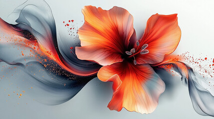 Poster - Ethereal 3D background depicts an abstract flower composition with realistic textures and gentle color gradients creating a serene and calming visual effect.