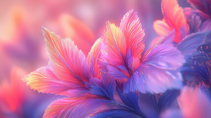 Poster - Realistic 4K 3D background featu abstract floral patterns with vibrant hues, created with Si technology to showcase a serene and captivating scene softly lit.