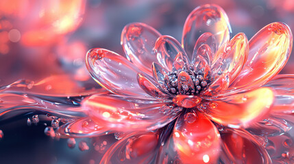 Poster - realistic floral 3d vision in 4k showcases an abstract glass flower with intricate detail and vibran