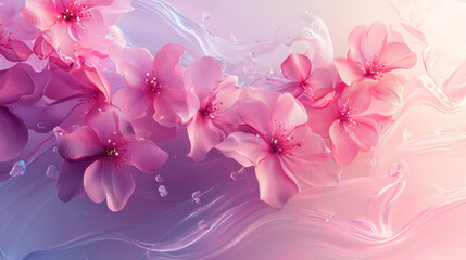 Poster - a realistic 4k 3d abstract background featu delicate pink floral designs and creative artistic water