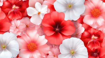 Poster - Seamless pattern of mixed flowers in red, white, and pink tones, abstract garden bloom