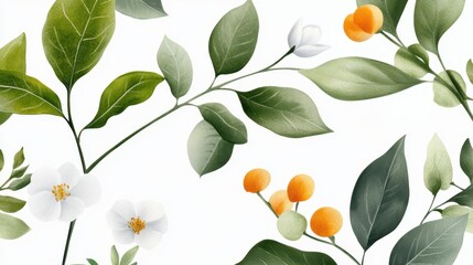 Poster - Subtle leaf and flower pattern, wax blooms and greenery on white in a seamless design