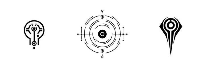 Poster - Vector illustration of three abstract icons with geometric shapes representing technology and design concepts