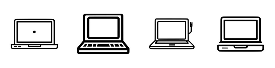 Fototapete - Different designs of laptops represented by vector icons showcasing their unique features and forms