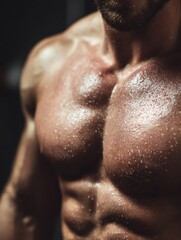 Aufkleber - Bodybuilder Showcase With Glistening Torso in Gym Setting Captured During Workout Session