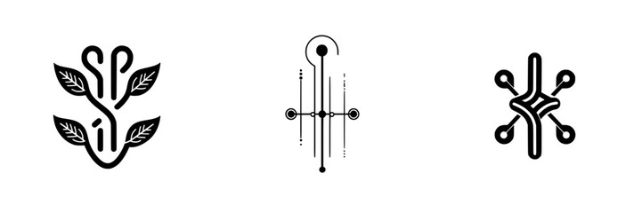 Poster - Vector illustration icons featuring abstract plant and technology designs for modern graphics and branding projects