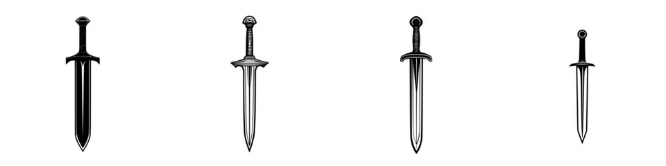 Poster - Vector illustration of various sword designs presented in a simple and clean style for graphic design and art projects
