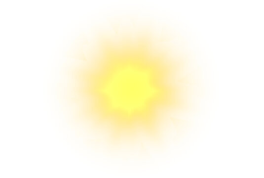 Vector illustration of a sunny sun icon with starburst beams. Abstract natural symbol of heat, light, and summer weather. Perfect for weather apps, designs, and seasonal graphics.	