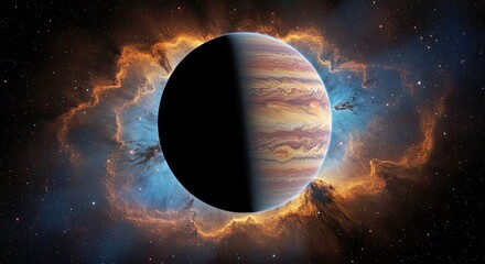 Wall Mural - dramatic depiction: roxs 42 bb - exoplanet with swirling atmosphere