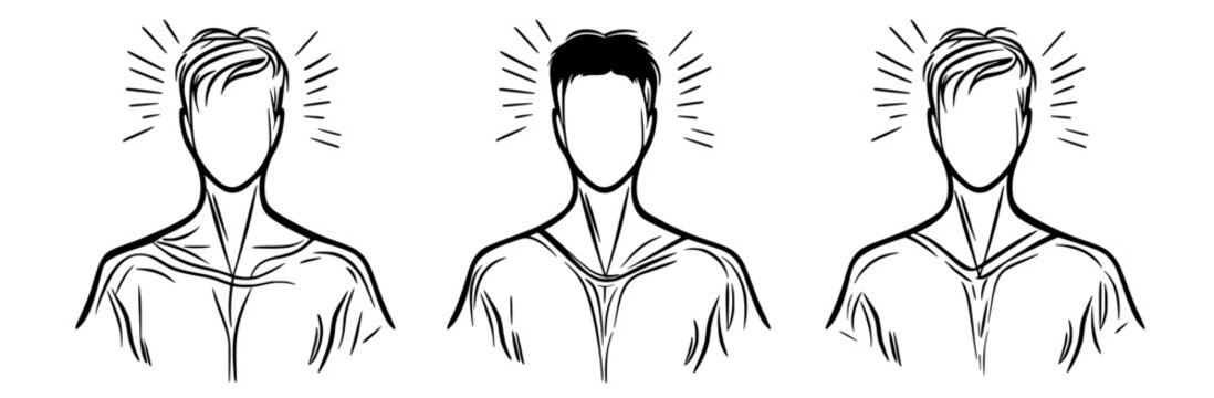 Modern graphics include a variety of businessman person icons, such as line, glyph, and filled outline colorful versions, and human silhouette outlines and filled modern signs