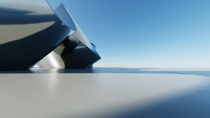 Aufkleber - 3d illustration of abstract minimal metallic architecture background, geometric architectural with curve design, Car presentation