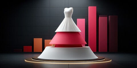 Leinwandbilder - A layered dress design with bar graph elements behind it suggests progress and growth in fashion trends displayed in a modern, stylized representation.