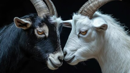 Poster - Two goats standing side by side, grazing in a field