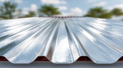 Poster - Intricate Ribbed Metal Roof Panels, showcasing clean symmetry, reflective surfaces, and detailed textures that highlight industrial design and modern architecture aesthetics.