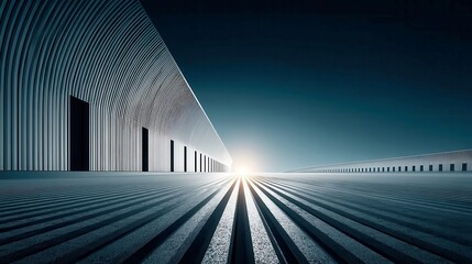 Poster - Ribbed Metal Roof Reflection, showcasing intricate textures and clean symmetry in metal panels, highlighting reflections and the interplay of light on the surface