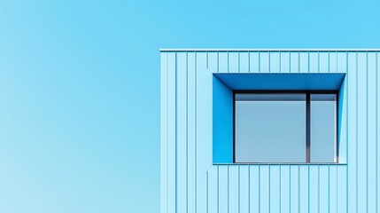 Poster - Modern urban residence featuring minimalist blue-toned metal roofing, sleek architectural lines, open spaces, harmonious design blending functionality and aesthetics.